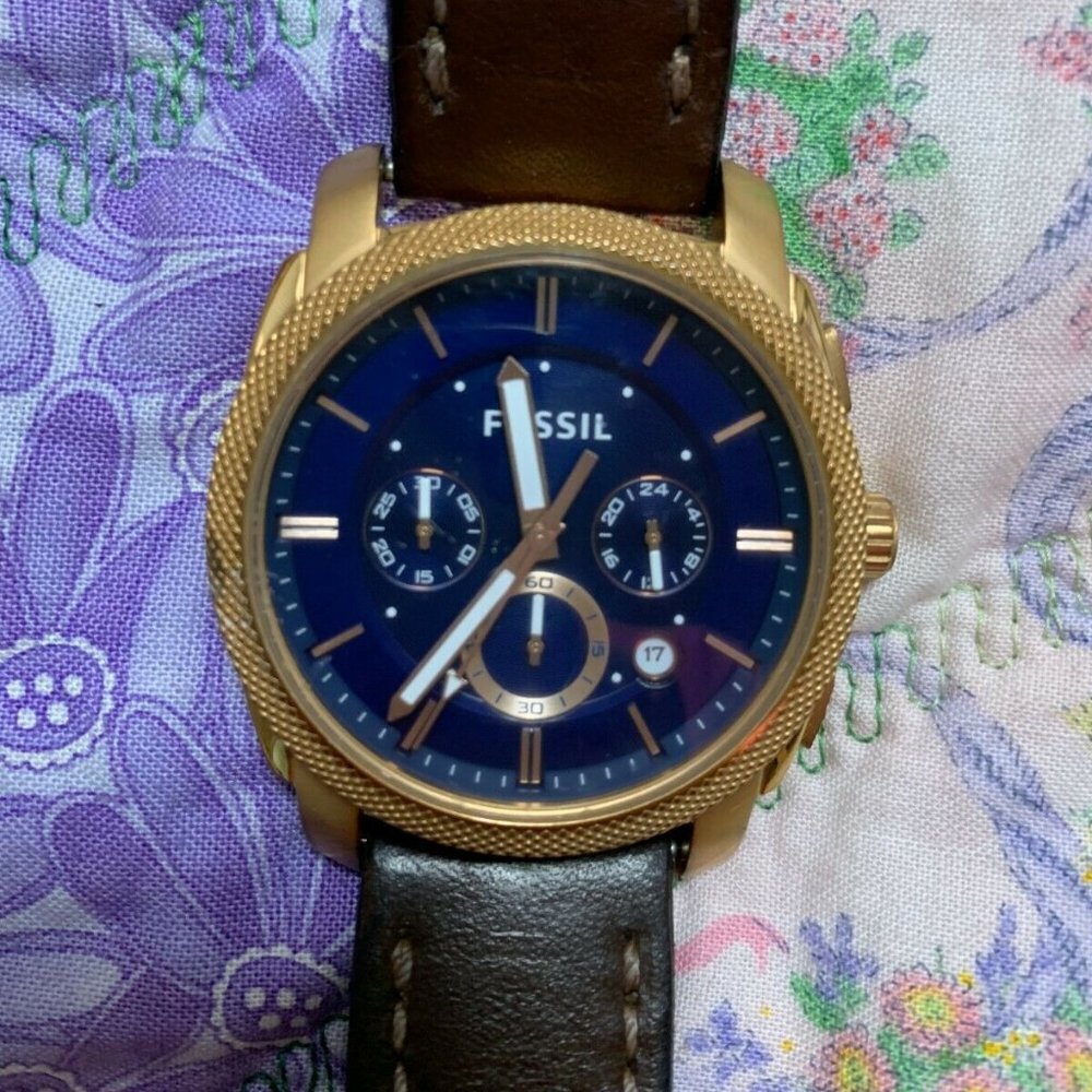 Fossil FS5073 Men's Brown Leather Band Analog Blue